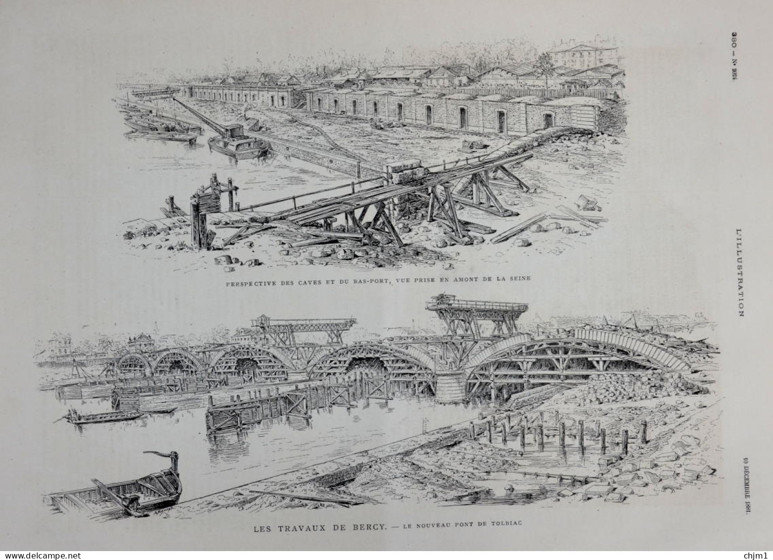 Les Travaux De Bercy - Le Nouveau Pont De Tolbiac - Page Originale 1881 - Documents Historiques