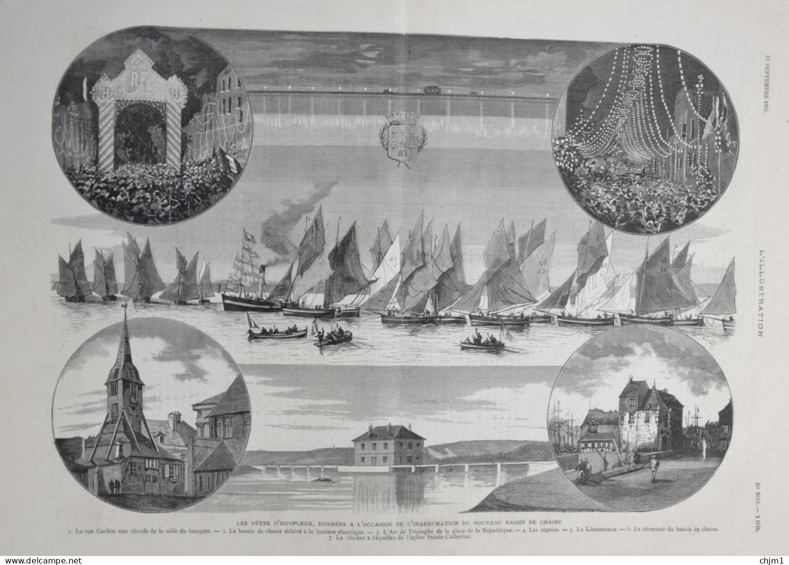 Les Fêtes D'Honfleur, Données à L'Occasion De L'inauguration Du Nouveau Bassin De Chasse - Page Originale 1881 - Documents Historiques