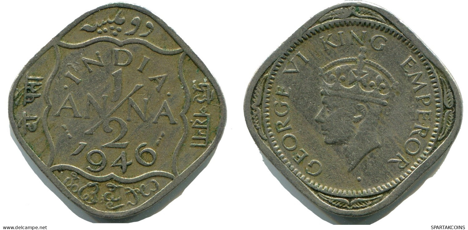 1/2 ANNA 1946 INDIA-BRITISH Moneda #AY962.E.A - Inde