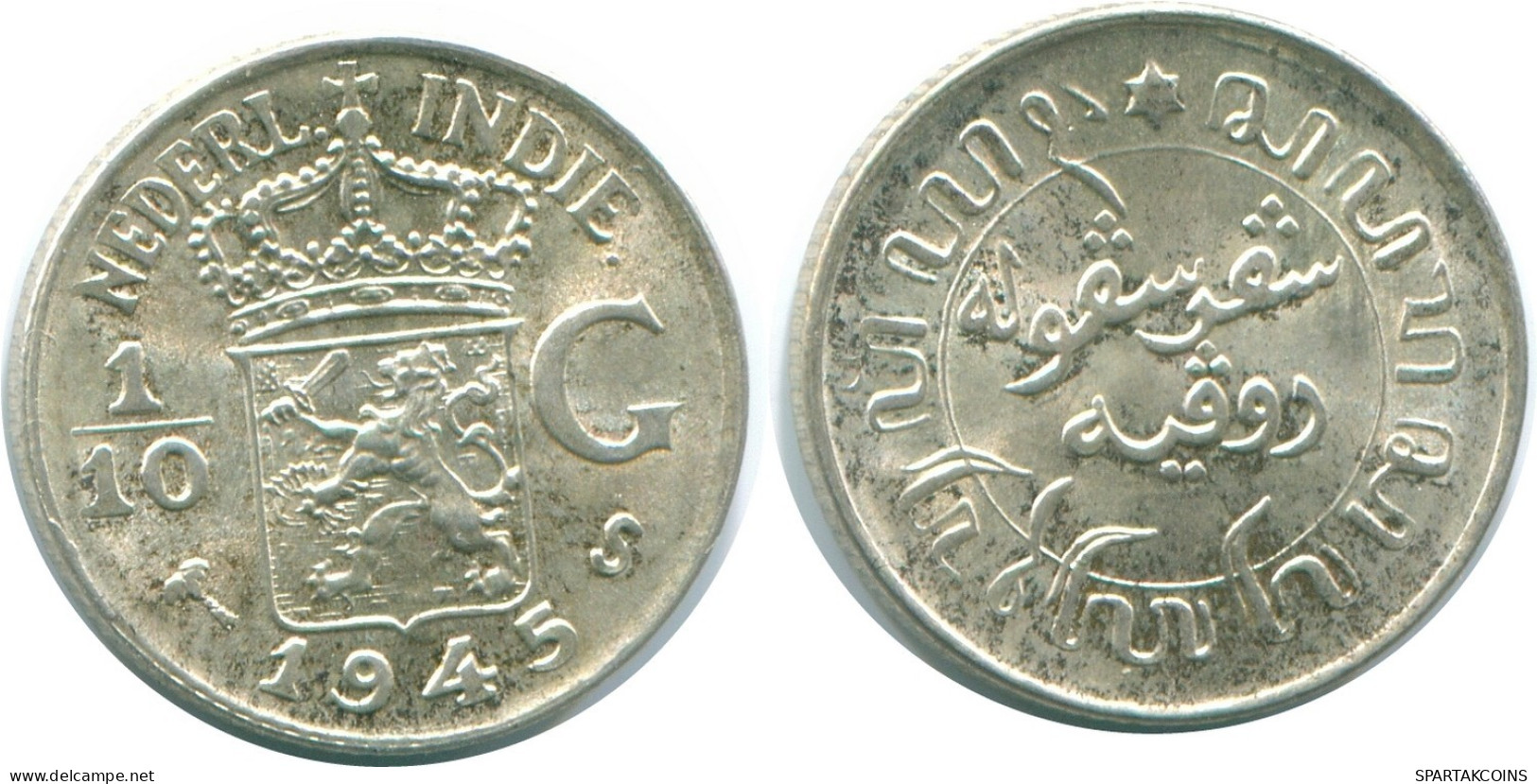 1/10 GULDEN 1945 S NIEDERLANDE OSTINDIEN SILBER Koloniale Münze #NL14049.3.D.A - Niederländisch-Indien