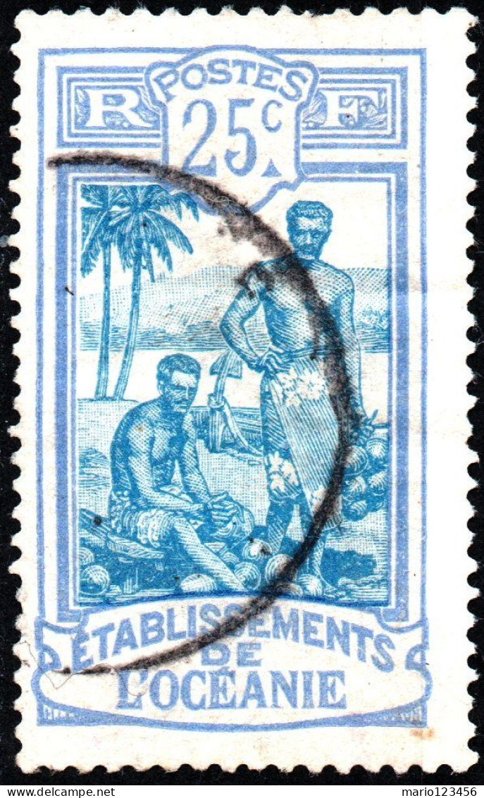 OCEANIA FRANCESE, POLINESIA, FRENCH POLYNASIA, COSTUMI LOCALI, 1913, USATI Mi:FR-OC 31, Scott:FR-OC 33, Yt:FR-OC 28 - Used Stamps