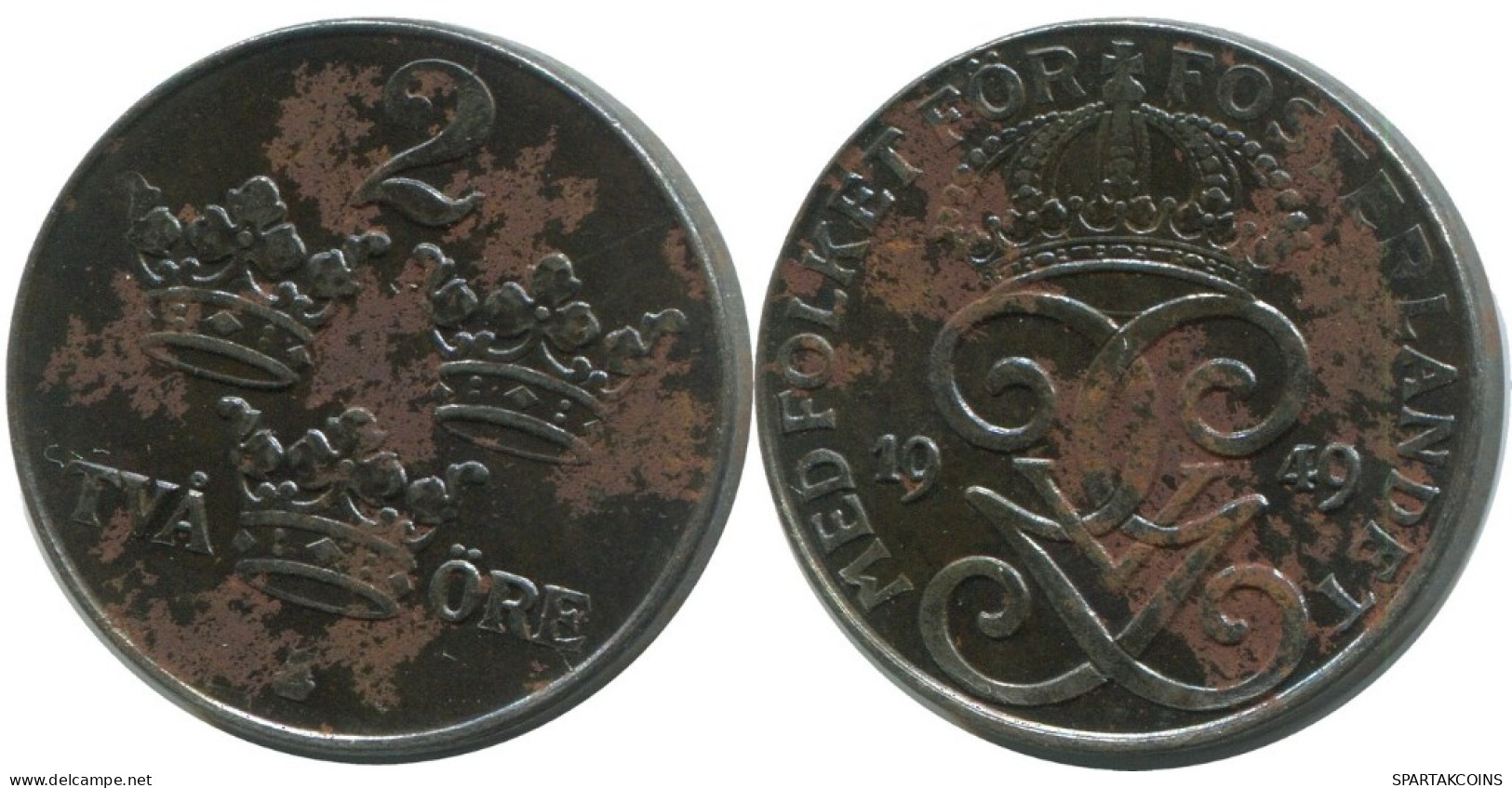 2 ORE 1949 SWEDEN Coin #AC731.2.U.A - Sweden