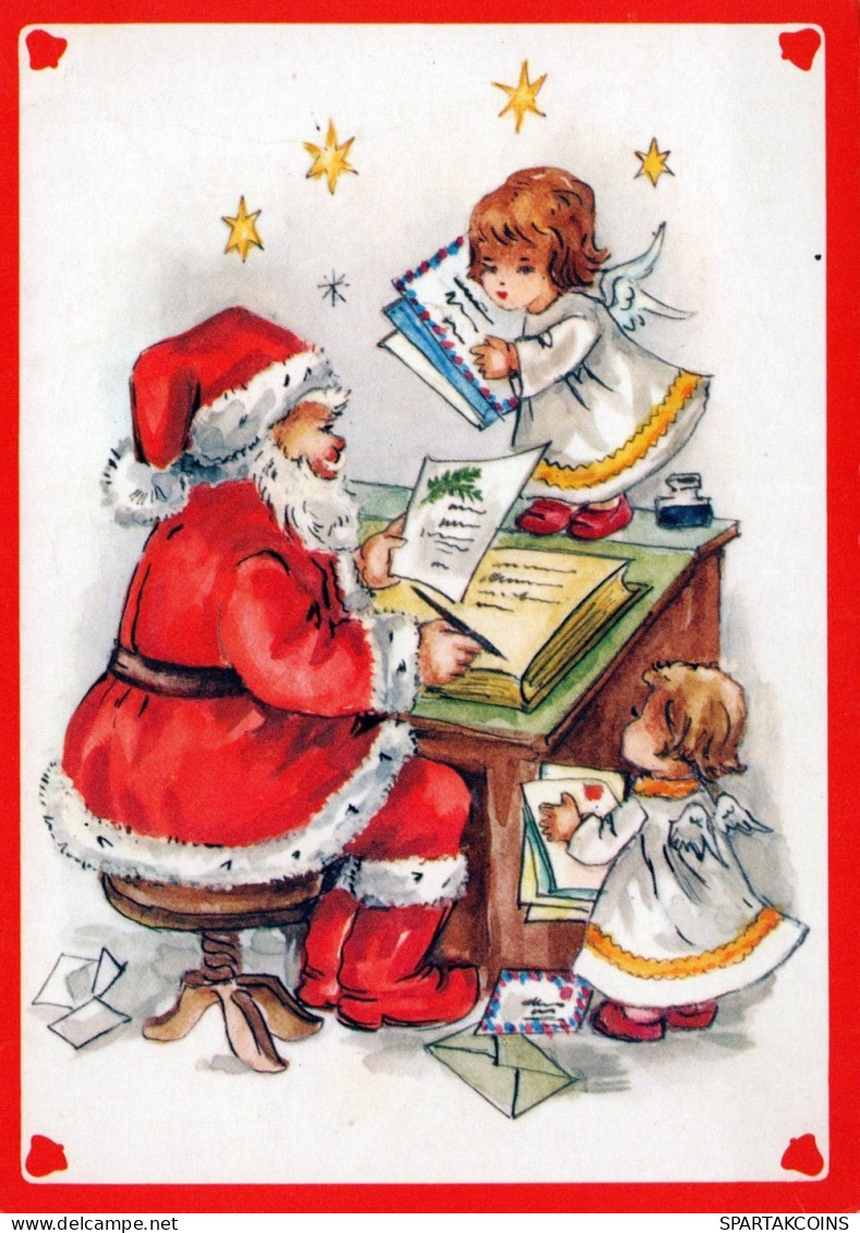BABBO NATALE ANGELO Buon Anno Natale Vintage Cartolina CPSM #PAK135.A - Santa Claus