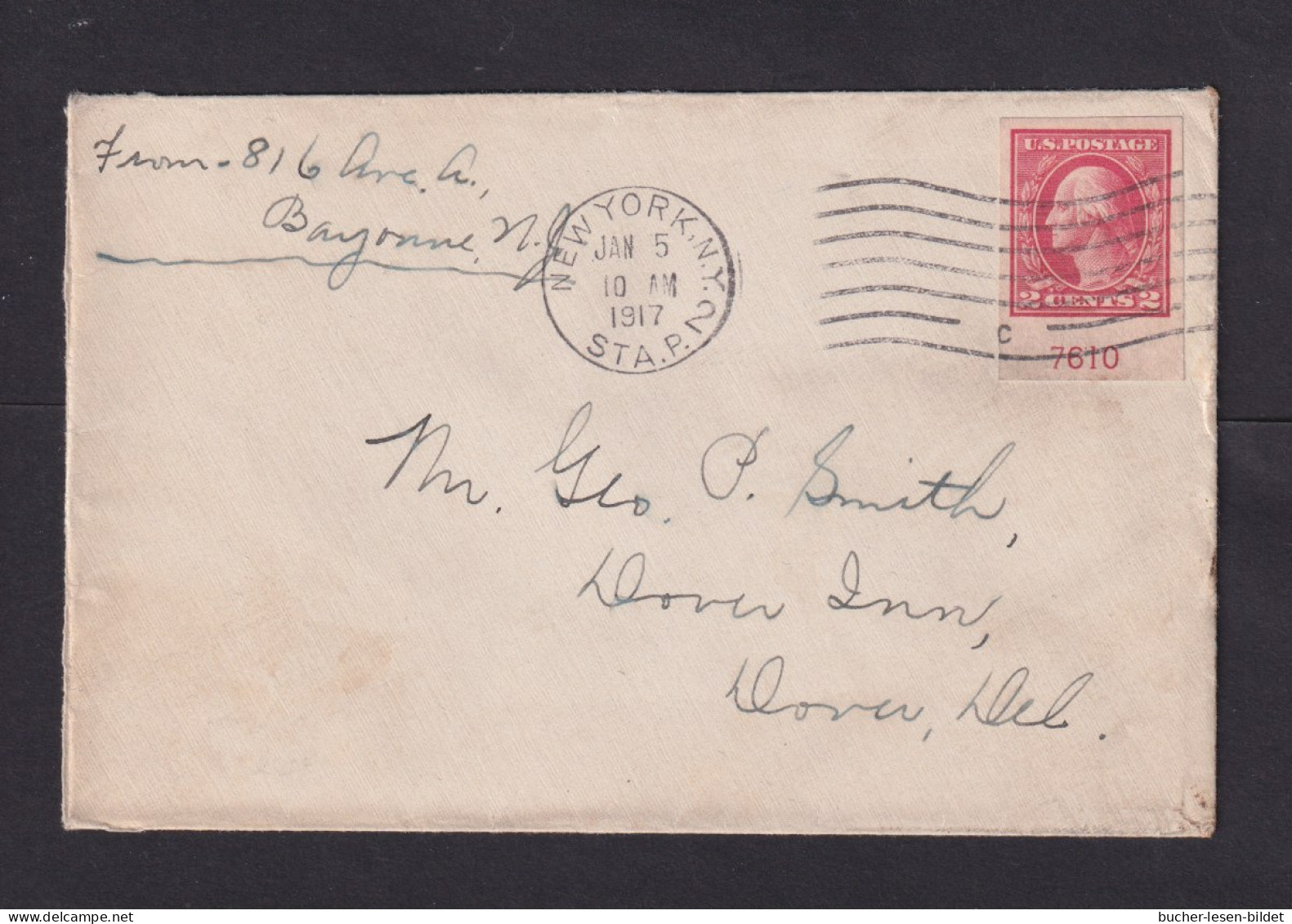 1917 - 2 C. Geschnitten Mit Platten-Nummer "7610" Auf Brief Ab New York  - Covers & Documents