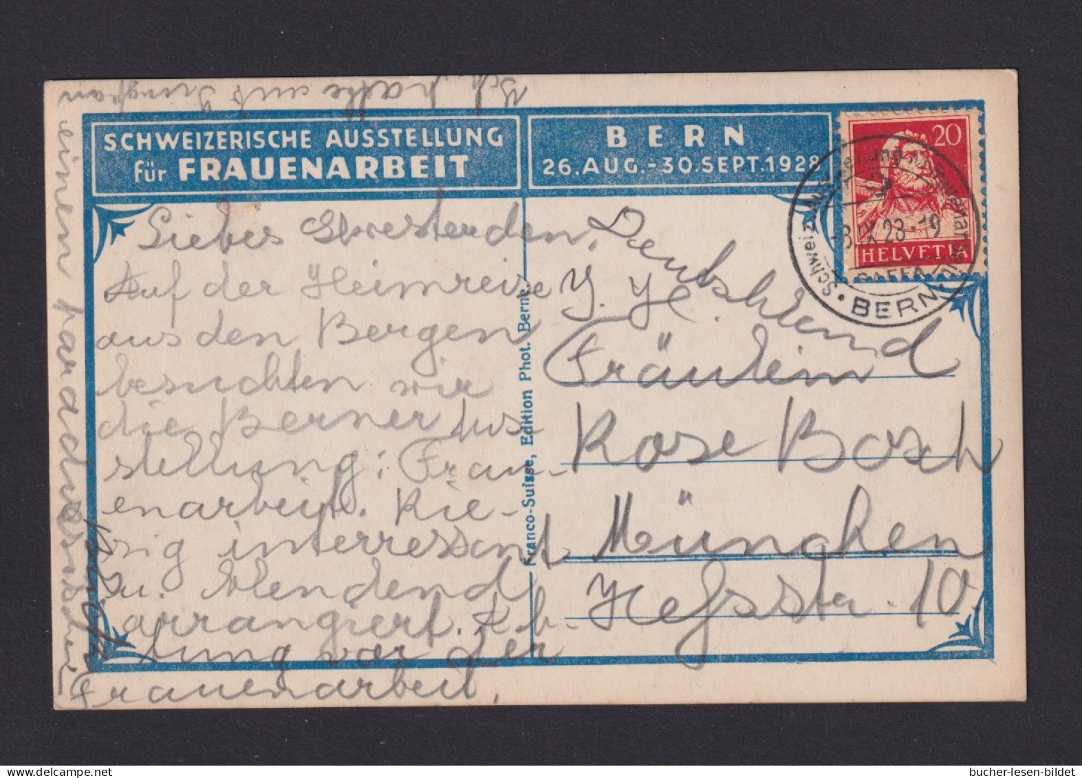 1923 - Sonderstempel "..Ausstellung Für Frauenarbeit Bern" Auf Sonder-Karte Nach München - Briefe U. Dokumente