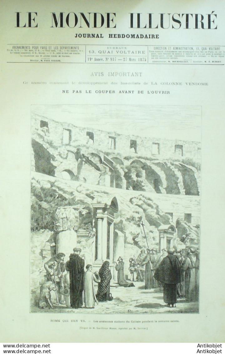 Le Monde Illustré 1875 N°937 Italie Rome Colisée Foire Du Pain D'épices - 1850 - 1899