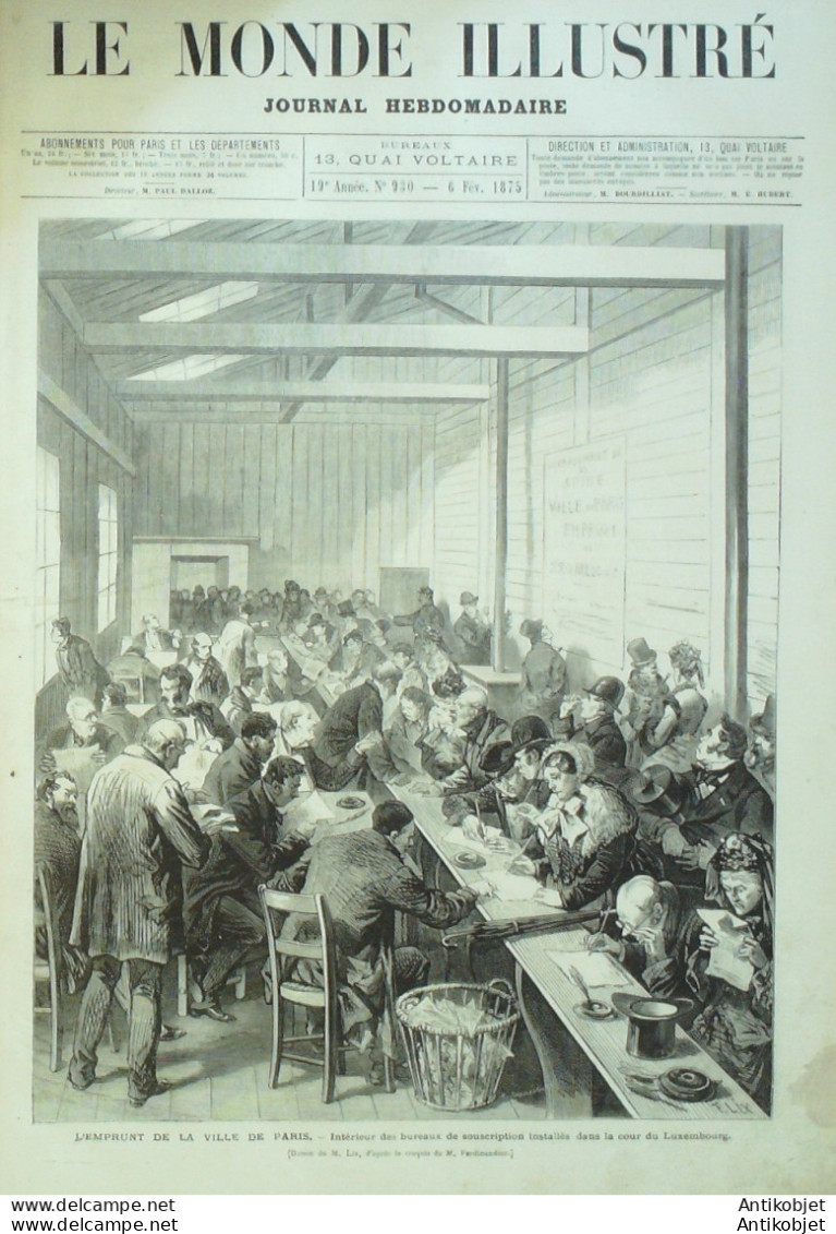 Le Monde Illustré 1875 N°930 Chine Tonkin Haî-Phon Monaco (98) Chili Santiago Philadelphie - 1850 - 1899