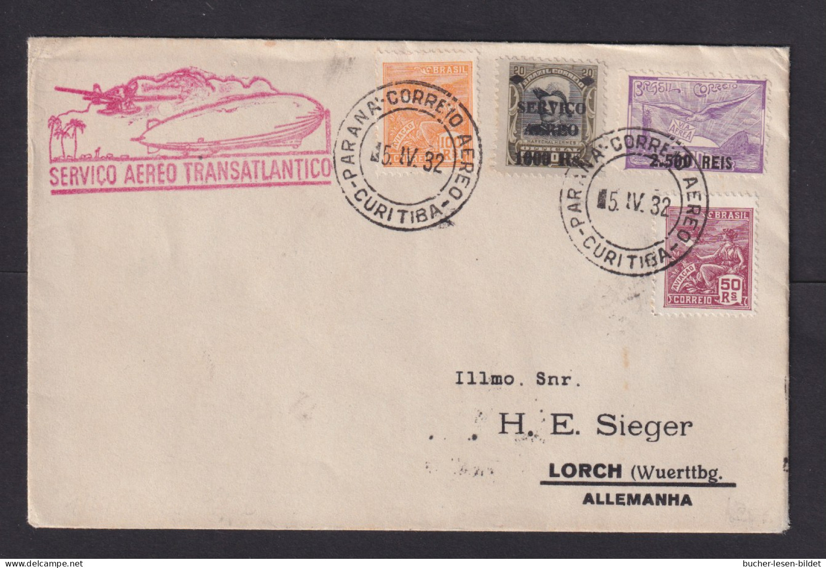 1932 - Flugpostbrief Per Zeppelin Ab Curitiba Nach Lorch - Covers & Documents