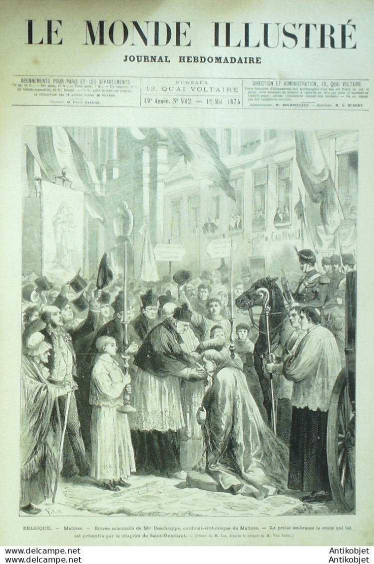 Le Monde Illustré 1875 N°942 Belgique Malines Italie Venise Catastrophe Du Zenith - 1850 - 1899