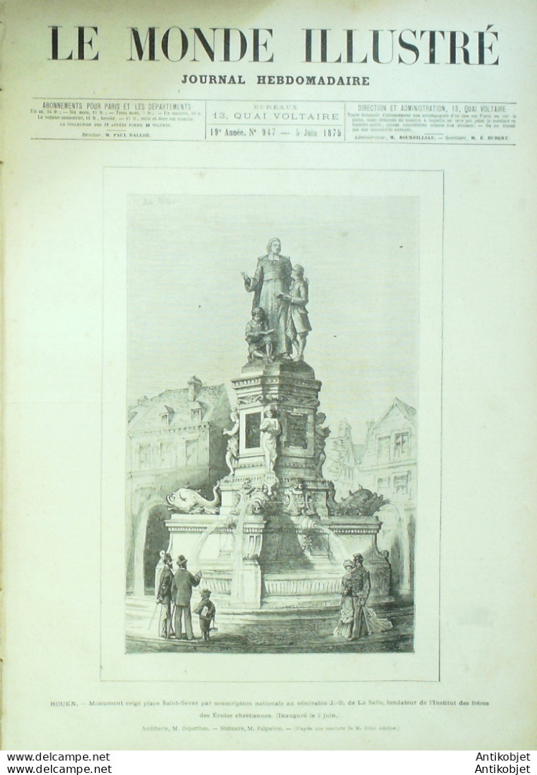 Le Monde Illustré 1875 N°947 Saintes (17) Amiens (80) Turquie Mevloud Crémonie Bordeaux (33) Isle-Adam (95) - 1850 - 1899