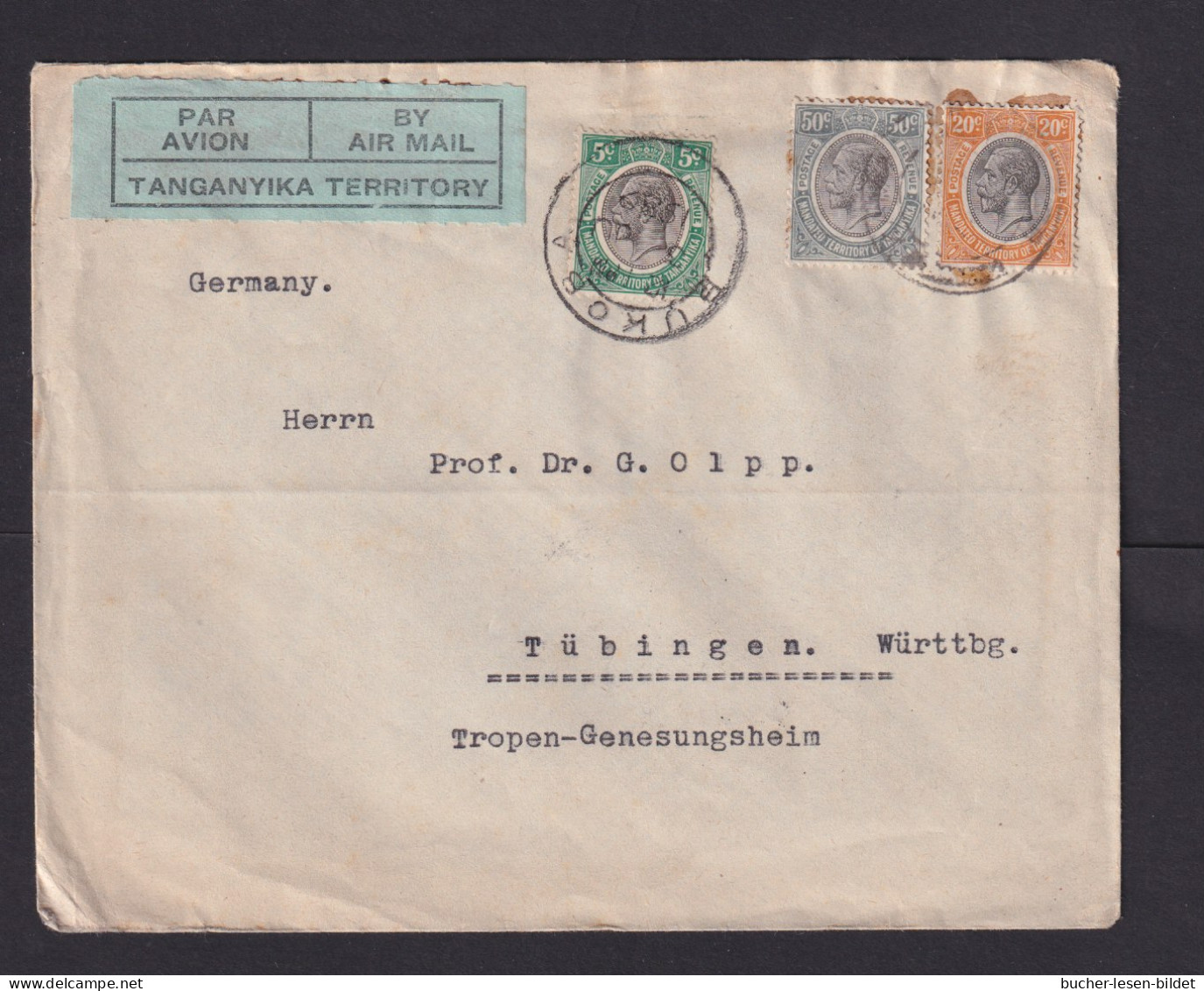 1932 - Mischfranatur Auf Flugpostbrief Ab BUKOBA Nach Tübingen - Tanganyika (...-1932)