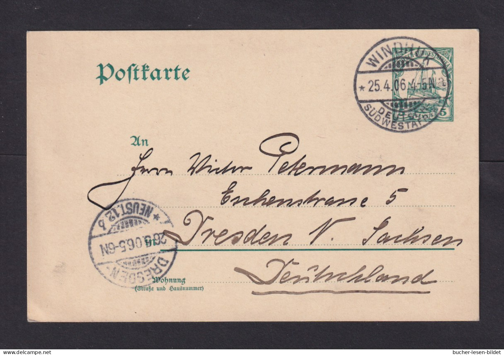 1906 - 5 Pf. Ganzsache Ab Windhuk Nach Dresden - Sud-Ouest Africain Allemand
