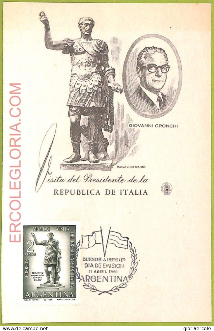 Ad3269 - ARGENTINA - Postal History - MAXIMUM CARD - 1961 - GIOVANI GRONCHI - Andere & Zonder Classificatie