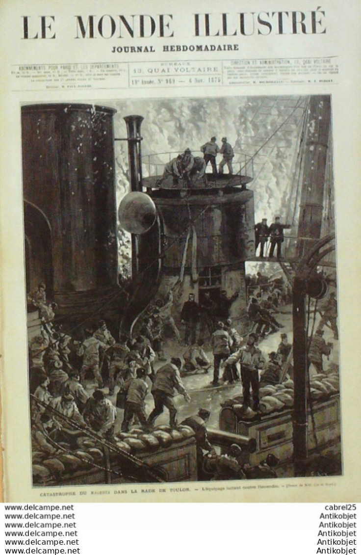Le Monde Illustré 1875 N°969 Dijon (21) St Etienne (42) Art Thmer Toulon (83) Navire Cuirasse Le Magenta - 1850 - 1899