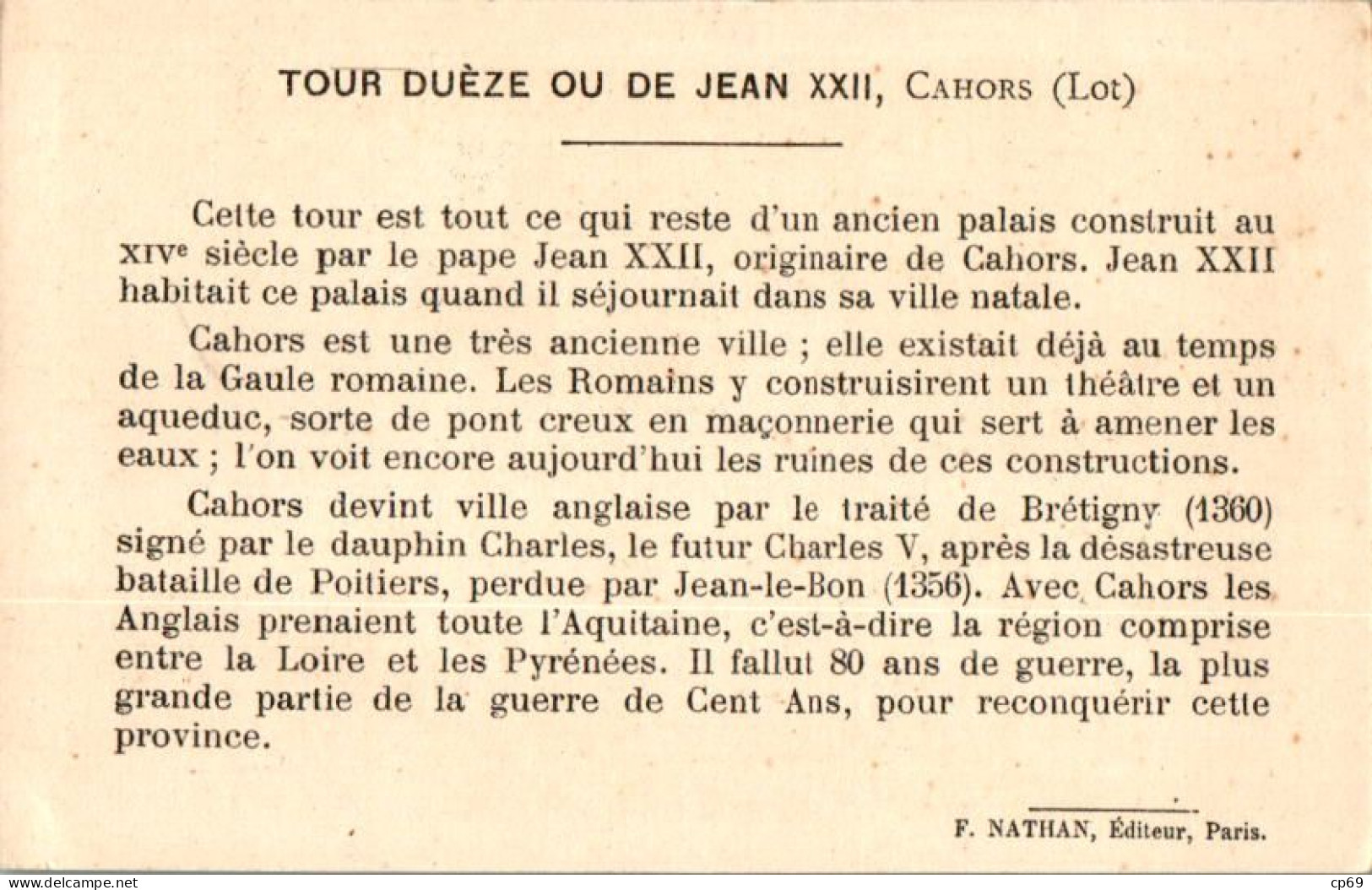 Image N°6 Tour Duèze Où De Jean XXII Cahors Département Du Lot (46) Texte Au Dos En TB.Etat - Other & Unclassified