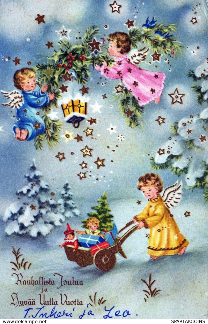 ANGELO Buon Anno Natale Vintage Cartolina CPSMPF #PAG844.A - Angels