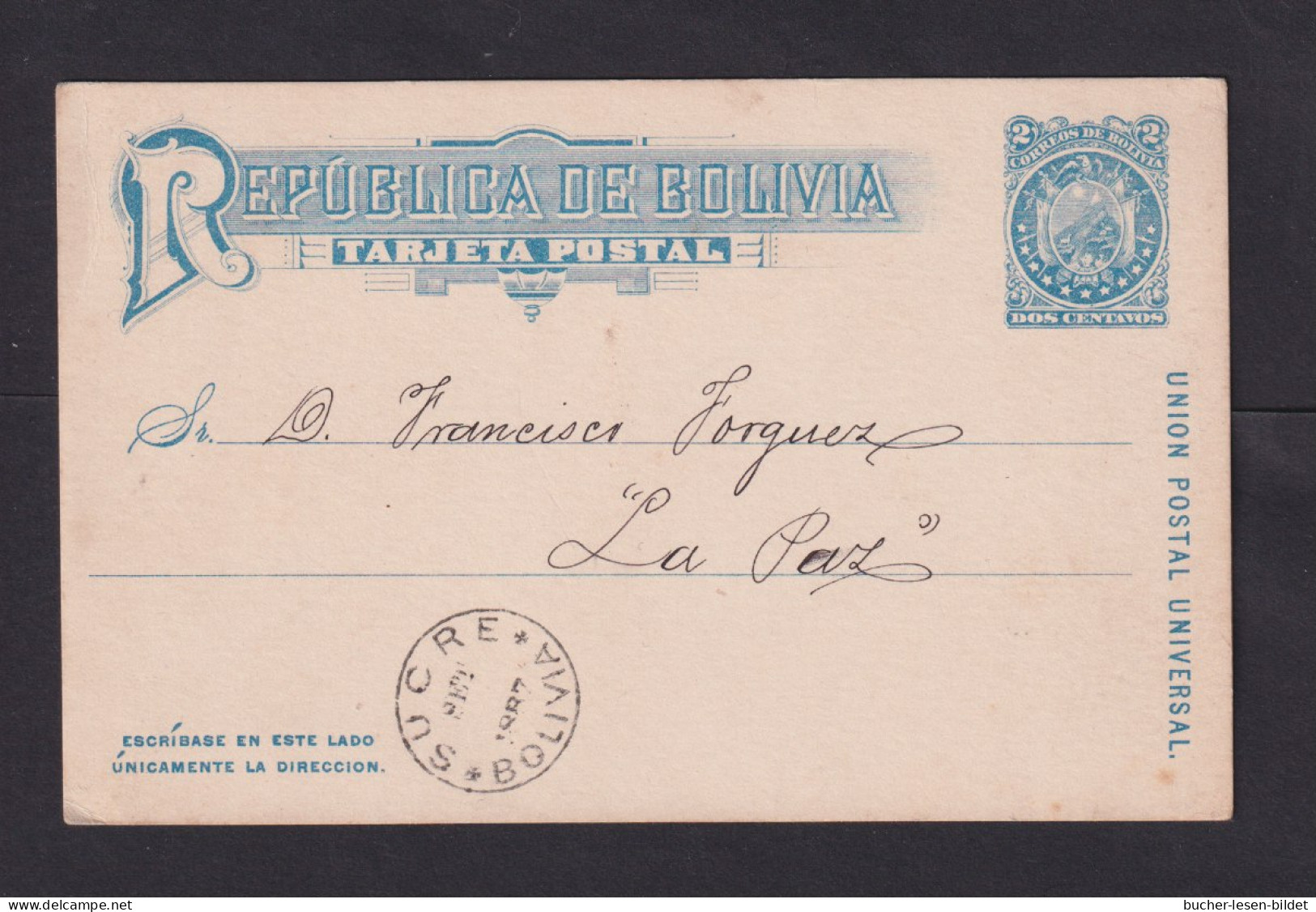 1887 - 2 C. Ganzsache Ab Sucre Nach La Paz - Bolivië
