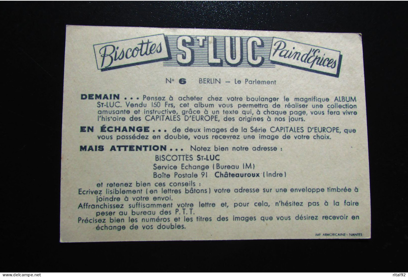 Chromo/image "Biscottes - Pain D'épices St LUC" - Série Album : Grandes Capitales D' EUROPE - Albums & Katalogus