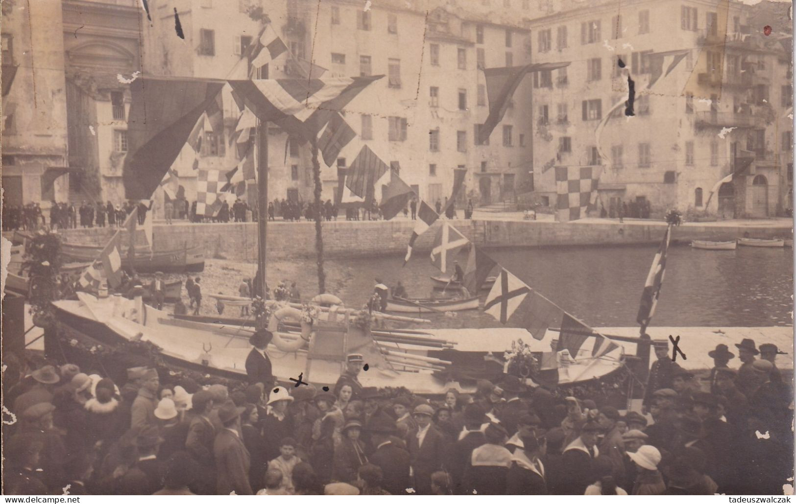 Carte Photo Du Baptême Du Canot De Sauvetage Offert Par Un Docteur à La Ville De Bastia 1926 - Bastia