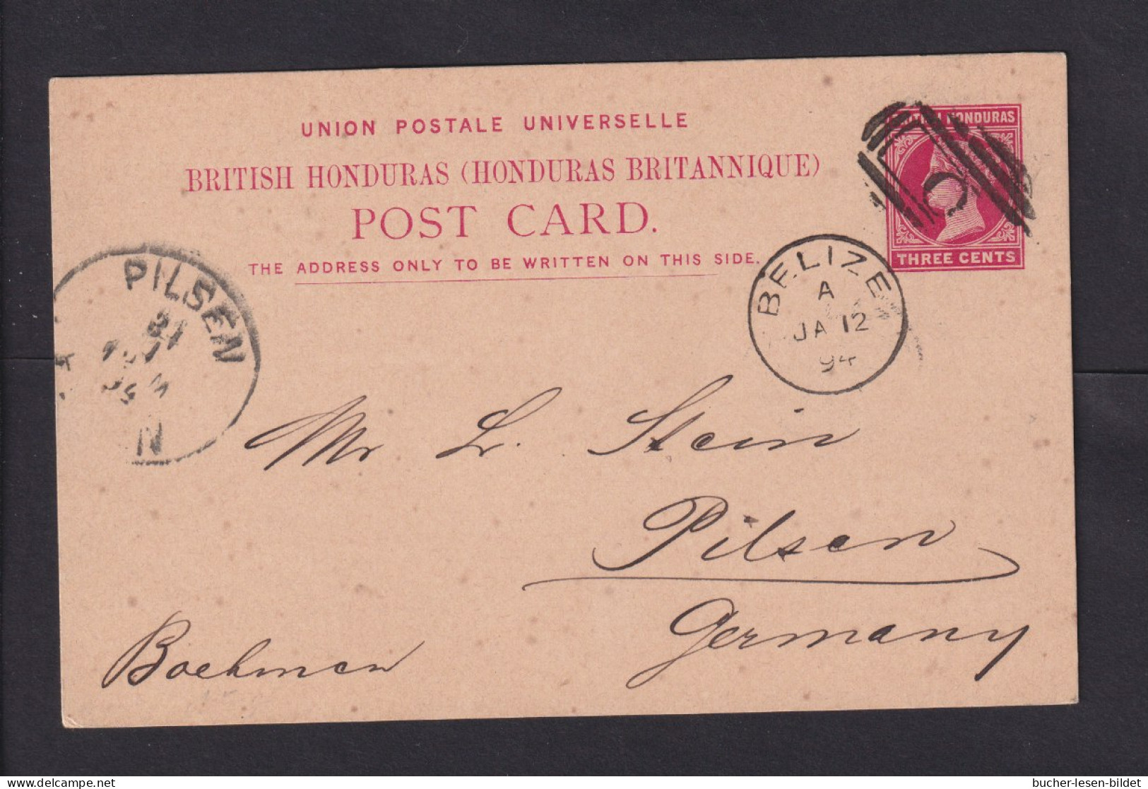 1894 - 3 C. Ganzsache (P 5) Ab Belize Nach Pilsen - Honduras Britannique (...-1970)