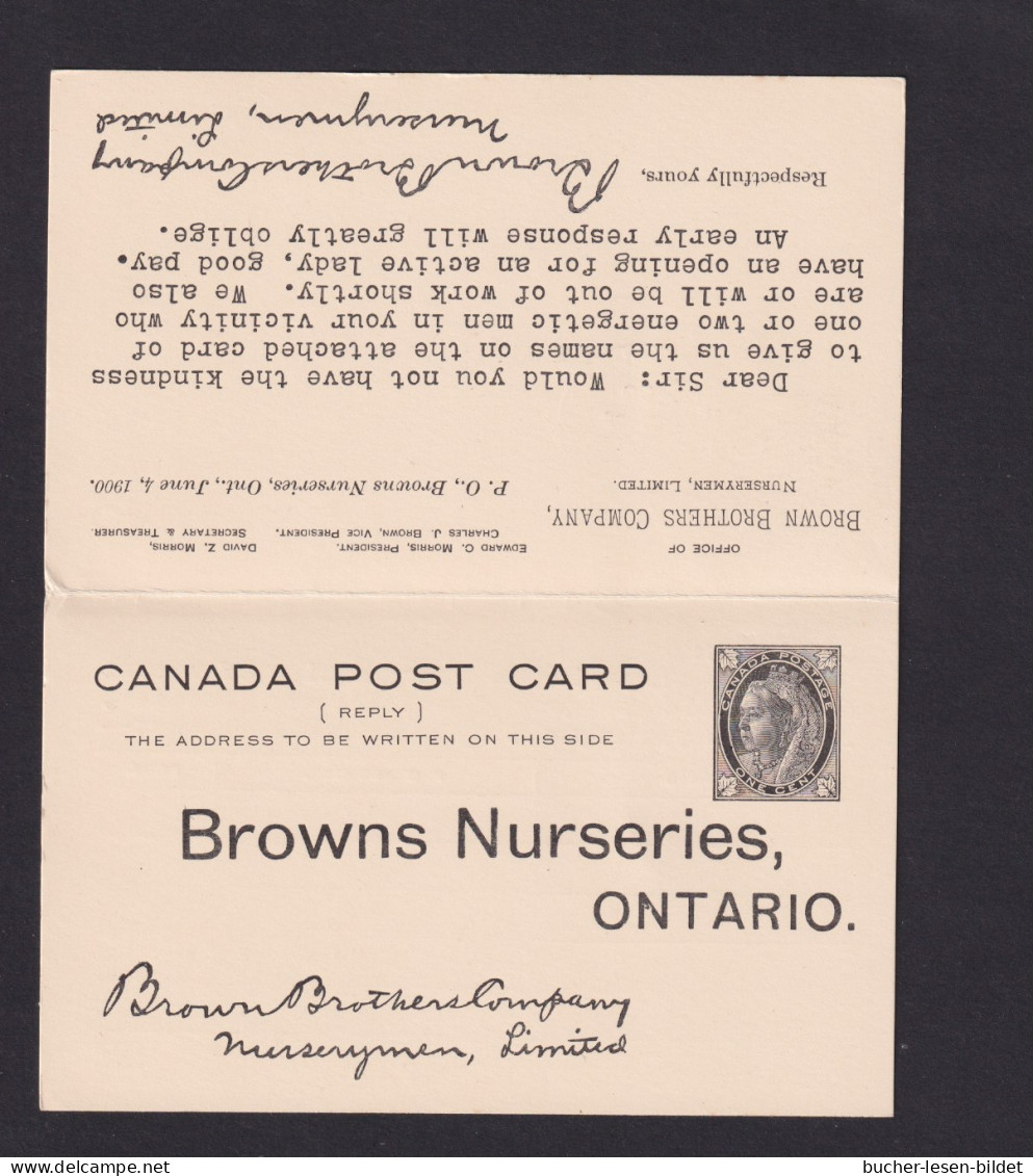 1900 - 1 C. Doppel-Ganzsache (P 20) Mt Zudruck Ab BROWNS NURSERIES  - Cartas & Documentos