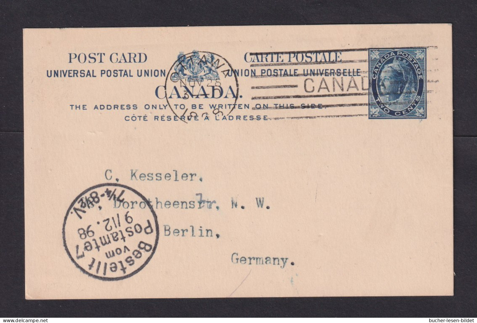 1898 - 2 C. Ganzsache (P 22) Ab Ottawa Nach Berlin - Cartas & Documentos