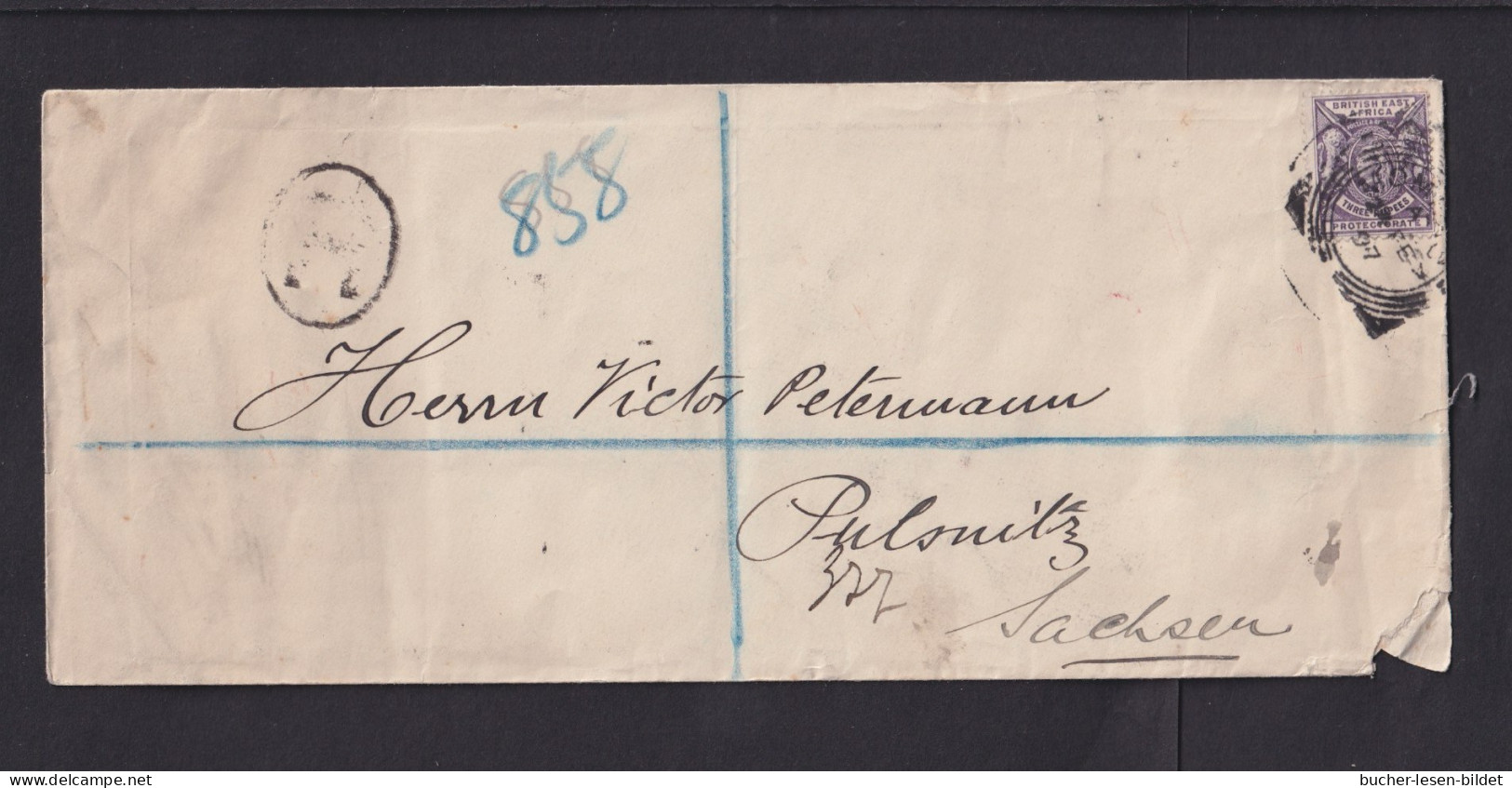 1897 - 3 P. Auf Einschreibbrief Ab Mombasa Nach Sachsen - África Oriental Británica