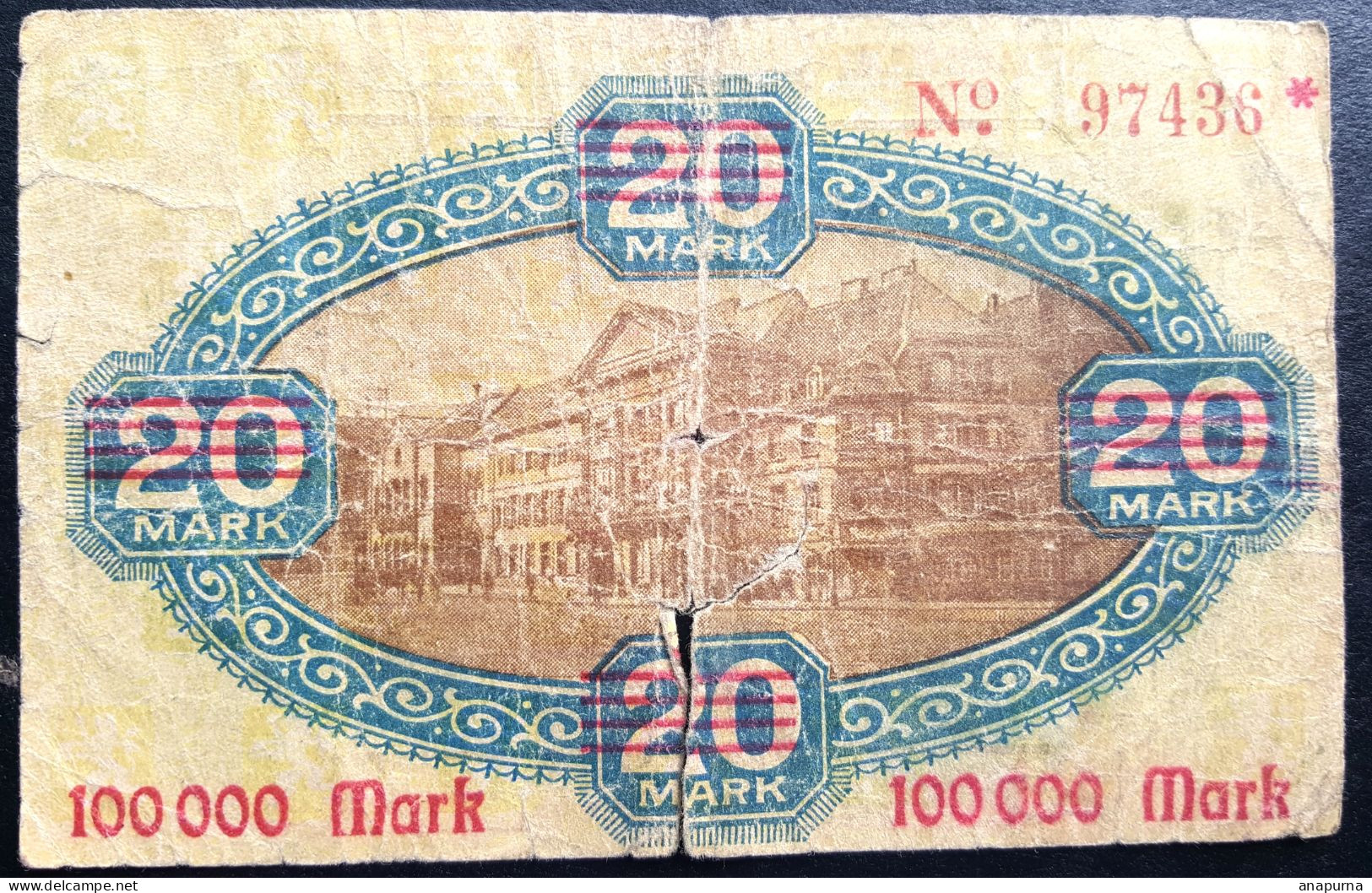 1923 Billet De 100000 Mark En Surimpression Sur 20 Mark De 1918, Zweibrücken, - Zonder Classificatie