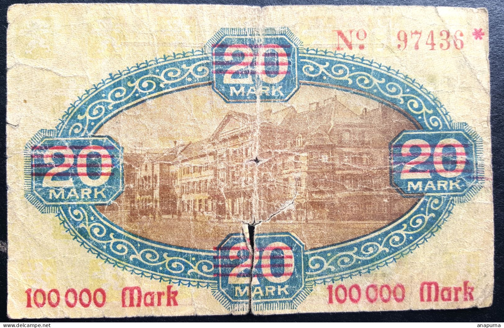 1923 Billet De 100000 Mark En Surimpression Sur 20 Mark De 1918, Zweibrücken, - Non Classés