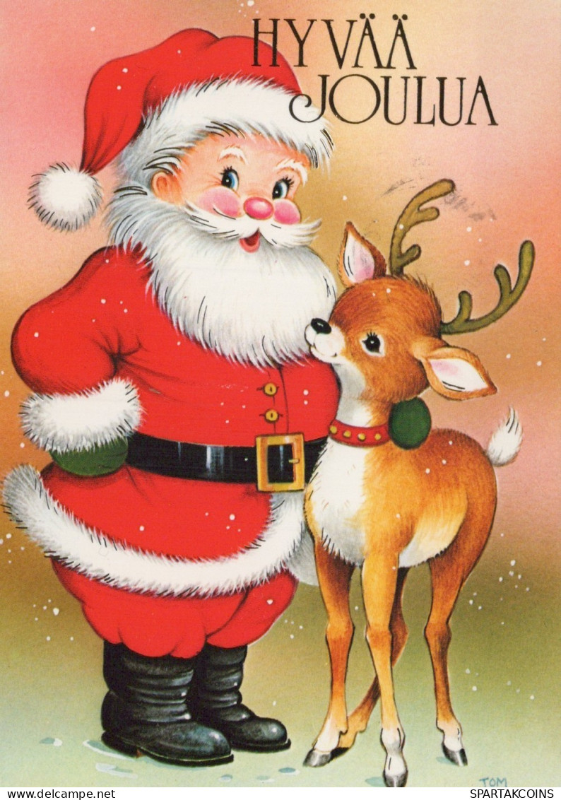 SANTA CLAUS ANIMALS CHRISTMAS Holidays Vintage Postcard CPSM #PAK524.A - Santa Claus