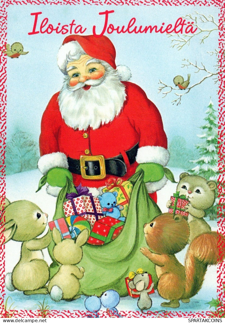 SANTA CLAUS ANIMALS CHRISTMAS Holidays Vintage Postcard CPSM #PAK479.A - Santa Claus