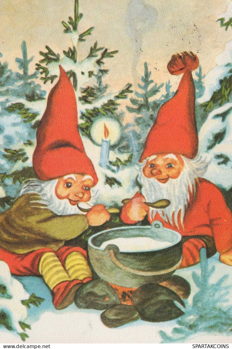 PÈRE NOËL Bonne Année Noël GNOME Vintage Carte Postale CPSM #PBL621.A - Santa Claus