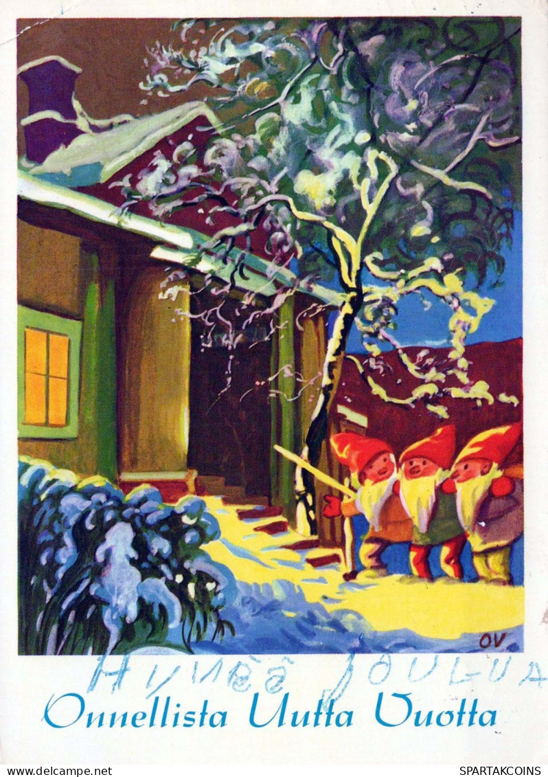 SANTA CLAUS Happy New Year Christmas GNOME Vintage Postcard CPSM #PBB482.A - Santa Claus