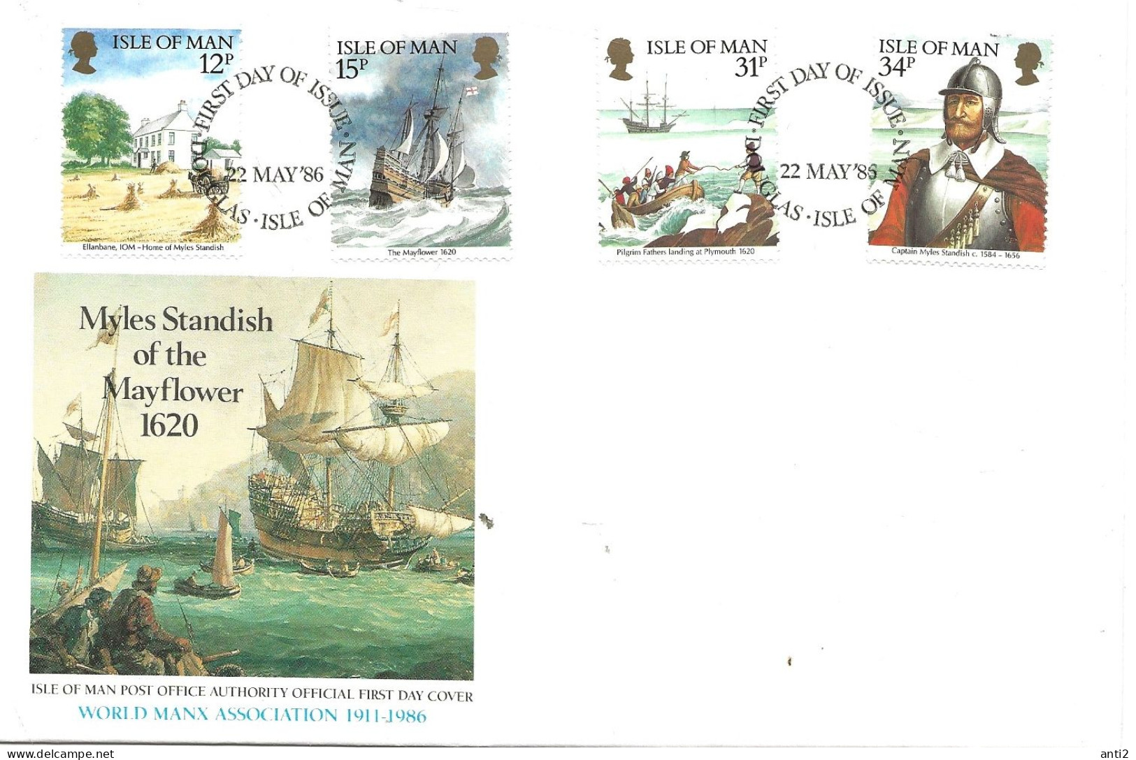 Isle Of Man 1986 Historical Links With America: Myles Standis, Mayflower., Mi 313-316 FDC - Man (Eiland)