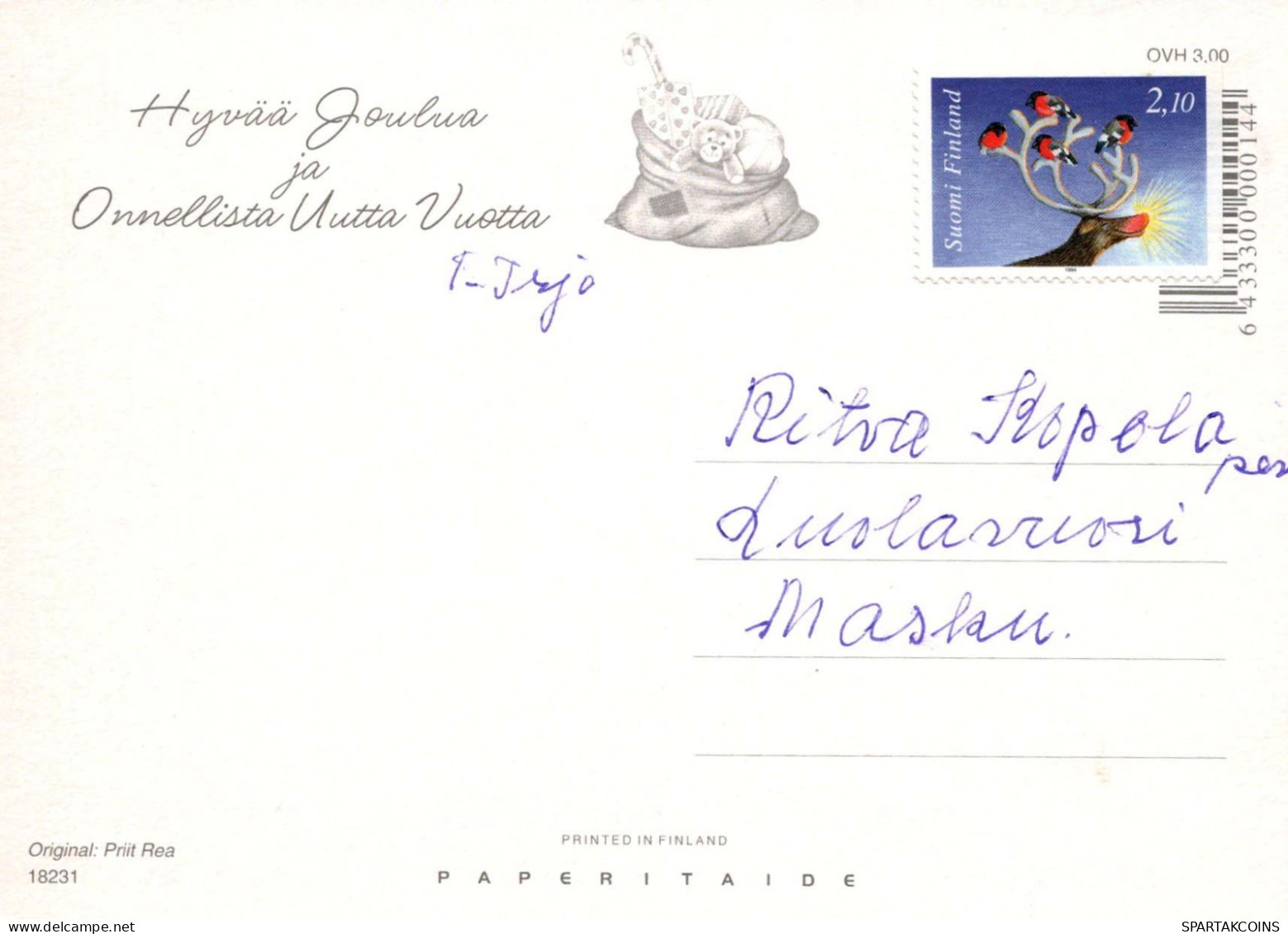 PÈRE NOËL Bonne Année Noël CERF Vintage Carte Postale CPSM #PBB210.A - Santa Claus