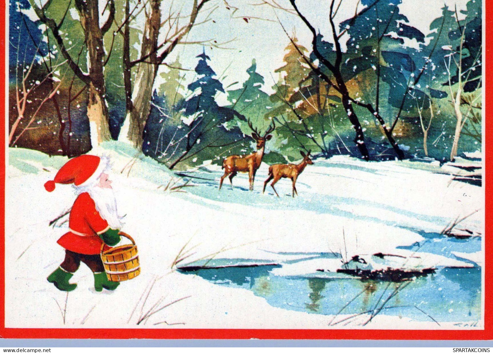 SANTA CLAUS Happy New Year Christmas DEER Vintage Postcard CPSM #PBB152.A - Santa Claus