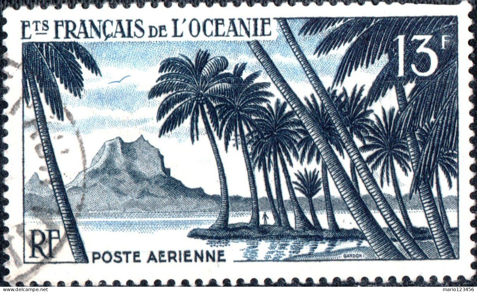 OCEANIA FRANCESE, POLINESIA, FRENCH POLYNASIA, LANDSCAPE, 1955, USATI Mi:FR-OC 241, Scott:FR-OC C23, Yt:FR-OC PA32 - Used Stamps