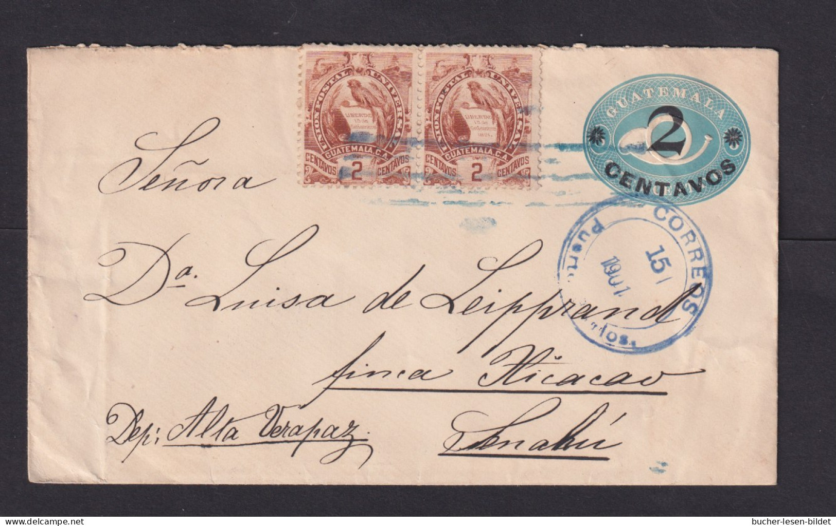 1901 - 2 C. Überdruck-Ganzsache Mit Zufrankatur Ab Puerto ...los  - Guatemala