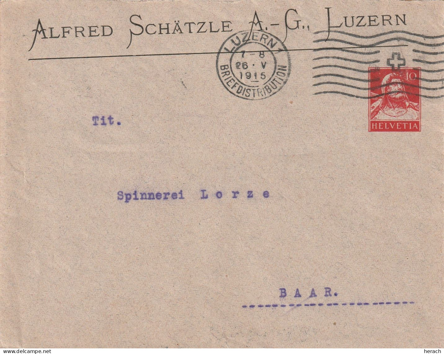 Suisse Entier Postal Privé Luzern 1915 - Entiers Postaux