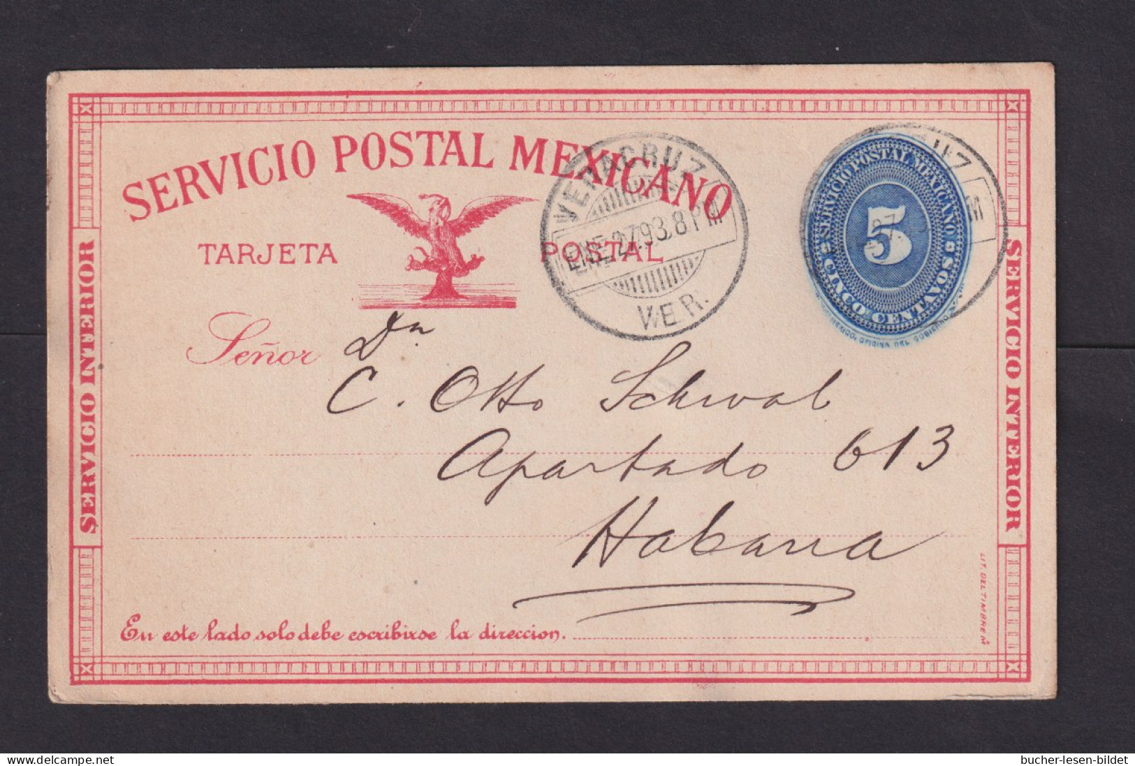 1893 - 5 C. Ganzsache Ab Veracruz Nach HABANA - Mexico