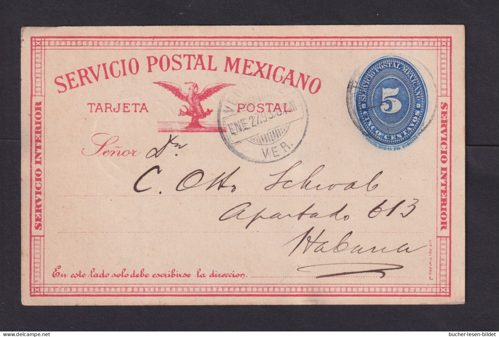 1893 - 5 C. Ganzsache Ab Veracruz Nach HABANA - Mexico