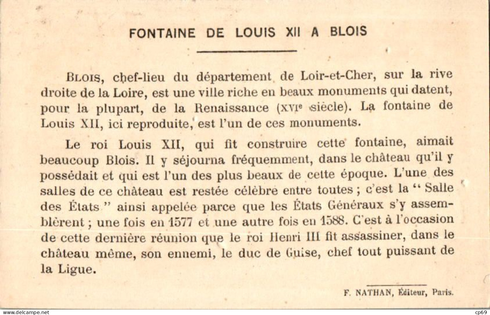 Image N°15 Fontaine De Louis XII à Blois Département Du Loir-et-Cher (41) Texte Au Dos En TB.Etat - Sonstige & Ohne Zuordnung