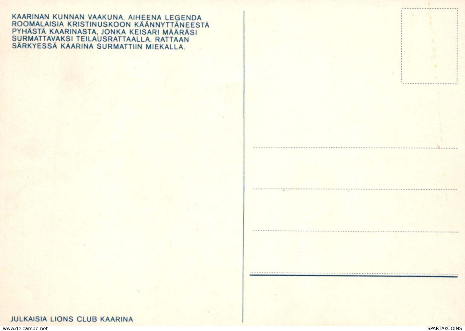 HOLY CARINA FINLANDIA KAARINA COAT OF ARMS HOLY CARINA Vintage Cartolina CPSM #PBQ250.A - Santos