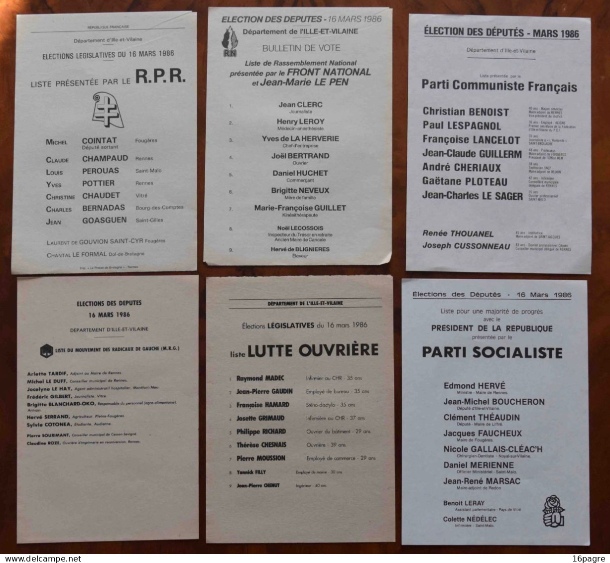 LOT 29 BULLETINS VOTE ET 9 PROMESSES CAMPAGNE, ÉLECTIONS 1945 Á 1986. RENNES, MONTFORT SUR MEU, ILLE-ET-VILAINE - Documents Historiques