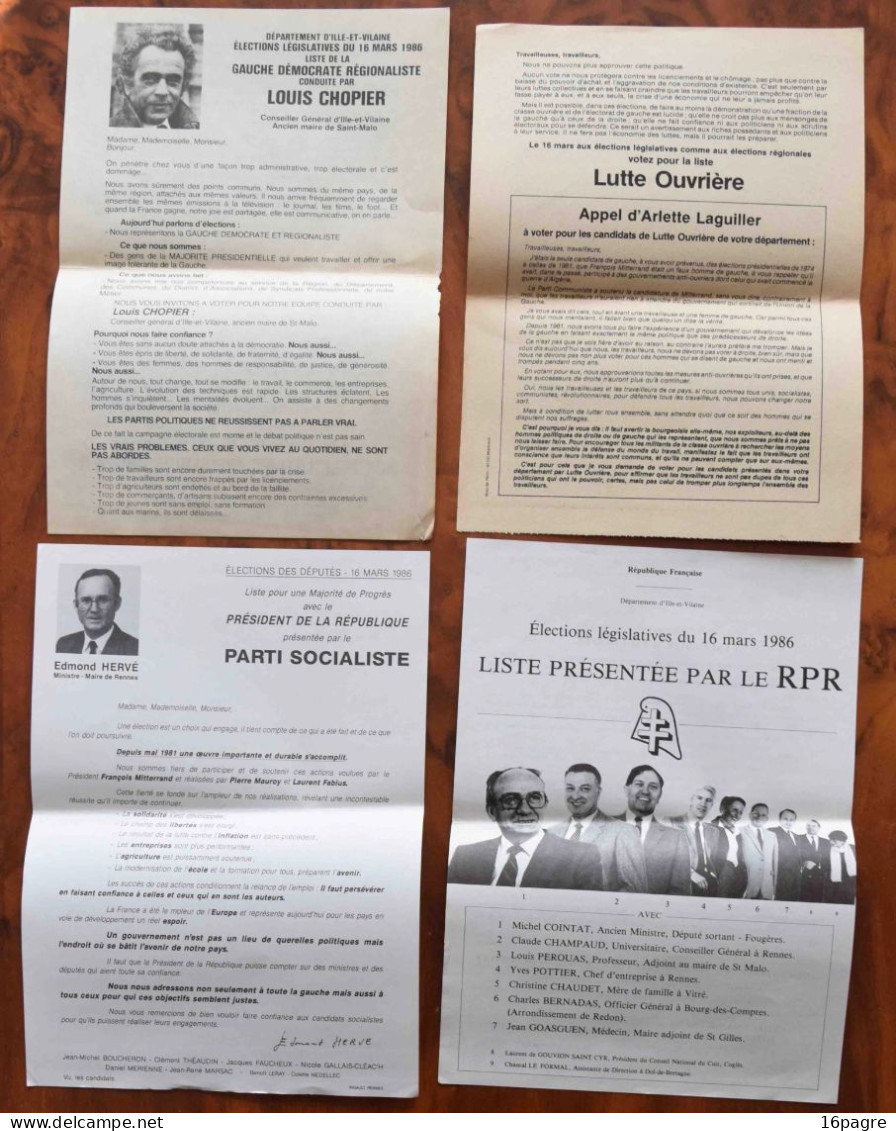LOT 29 BULLETINS VOTE ET 9 PROMESSES CAMPAGNE, ÉLECTIONS 1945 Á 1986. RENNES, MONTFORT SUR MEU, ILLE-ET-VILAINE