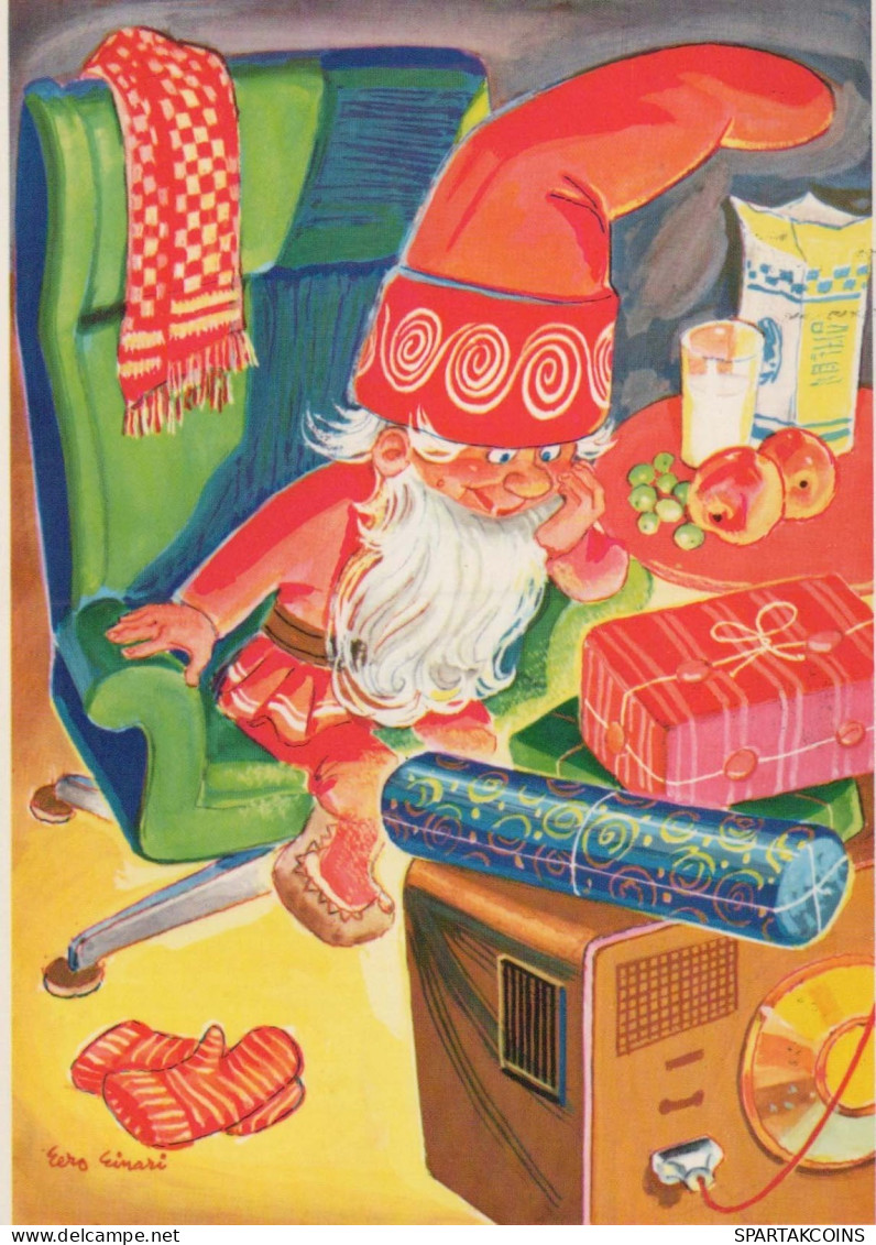 SANTA CLAUS Happy New Year Christmas GNOME Vintage Postcard CPSM #PBL738.A - Santa Claus