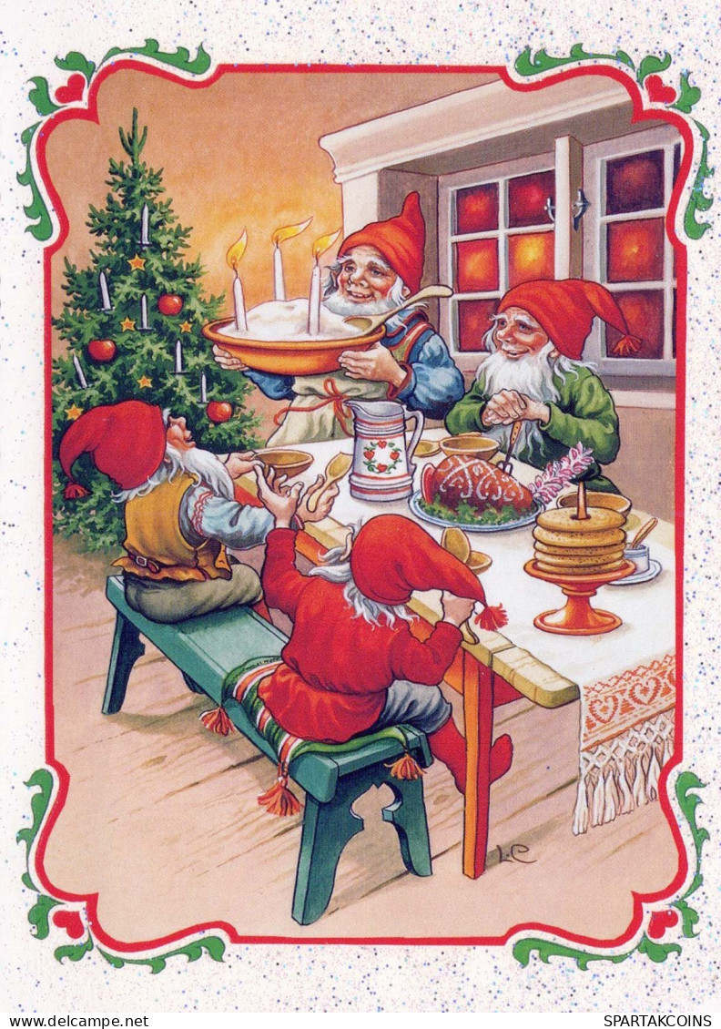 BABBO NATALE Buon Anno Natale GNOME Vintage Cartolina CPSM #PBL795.A - Santa Claus