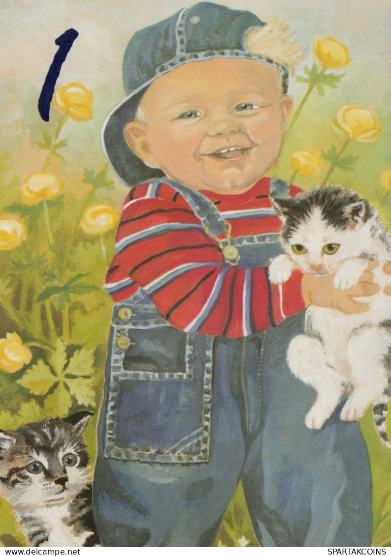 HAPPY BIRTHDAY 1 Year Old BOY CHILDREN Vintage Postal CPSM #PBT936.A - Birthday