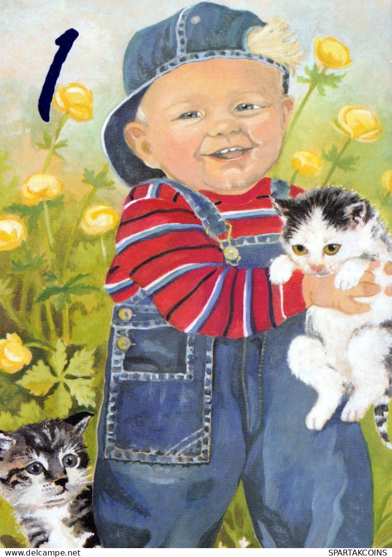 HAPPY BIRTHDAY 1 Year Old BOY CHILDREN Vintage Postal CPSM #PBT936.A - Compleanni