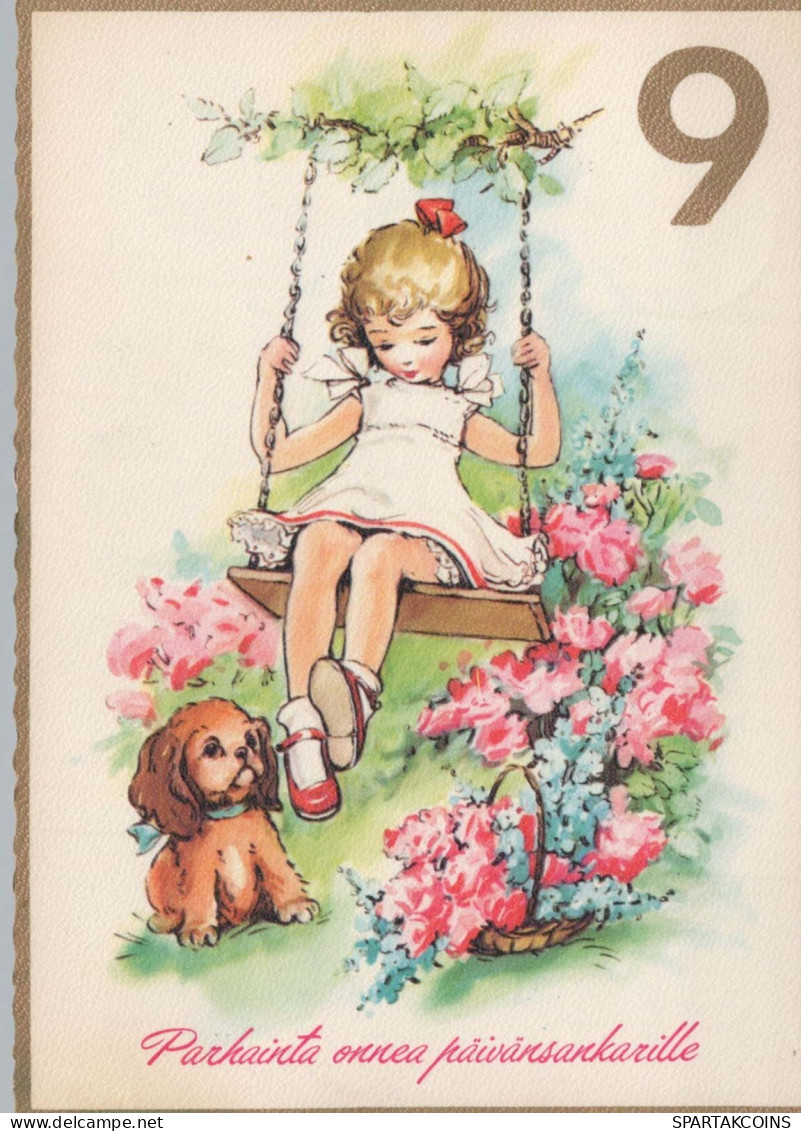 FELIZ CUMPLEAÑOS 9 Año De Edad CHICA NIÑOS Vintage Tarjeta Postal CPSM #PBT857.A - Geburtstag